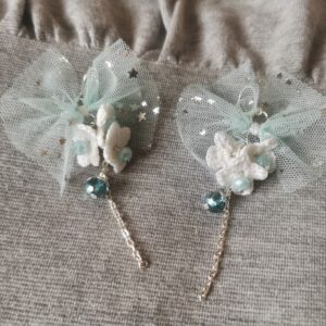 earrings with tulle bows and crochet flowers