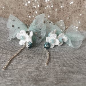 earrings with tulle bows and crochet flowers